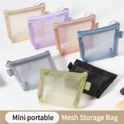 Resim Kadınlar için dayanıklı polyester seyahat çantası, para, kart, anahtar ve otobüs biletleri için çok bölmeli düzenleyici, fermuarlı kapanışlı şeffaf mesh depolama çantası, çanta depolama düzenleyici, anahtar tutucu, şık aksesuar, sağlam yapı, otobüs bilet düzenleyici, günlük çalışanlar için 