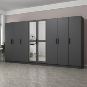 Resim Minar Kale 8 Kapaklı 2 Aynalı 4 Çekmeceli Dolap Antrasit 190 cm 