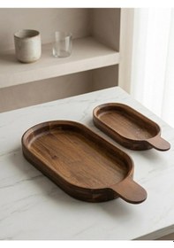 Resim Hbs Art Design 2 Li Set Akasya Ahşap Sunum Tepsisi - Saplı Kahvaltı Ve Steak Servis Seti Ahşap 