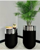 Resim Elegant Dekoratif Krom Darbuka Siyah Saksı 70cm + Sehpa 60cm İkili Set 