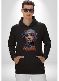 Resim Khansa Eşarp Kadın Tasarımı Kadın Erkek Siyah Kapüşonlu Sweatshirt Hoodie Siyah 