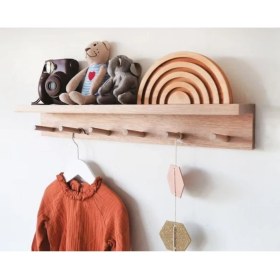 Resim Olcay Aksesuar Doğal Ahşap Montessori Kitaplık Çocuk Bebek Odası Askılık Duvar Rafı Düz Askılklık L Kavelalı 