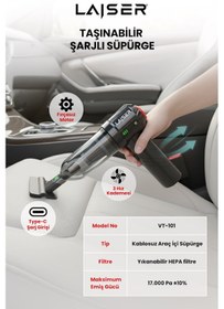 Resim Laiser Mini, Katlanabilir Led Ekranlı 17.000 Pa 3ın1 Çekme-vakum-üfleme Özellikli Şarjlı Araç Süpürgesi Siyah 