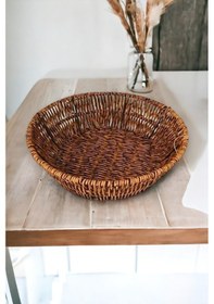 Resim Hasır Rattan Ekmeklik Ekmek Sepeti Yuvarlak Çap 24cm Kahverengi 