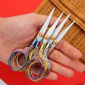 Resim 1 Adet Premium Vintage Esintili Paslanmaz Çelik Dikiş Makası - Renkli Saplı Hassas Kumaş & İplik Kesimi - Nakış, Terzilik & El Sanatları İçin Temel, Dikiş Malzemeleri Aksesuarları 