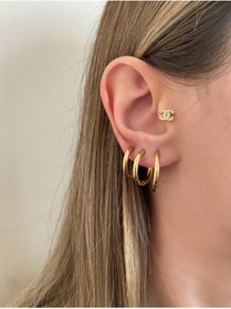 Resim Okkostore Kadın Gold Rengi Çelik 3’Lü Halka Küpe Seti 