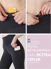 Resim Kadın Mürdüm Yüksek Bel Çift Cepli Push Up Toparlayıcı Sıkılaştırıcı Spor Tayt Mürdüm 