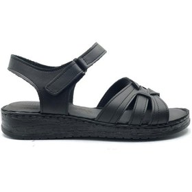 Resim Kocamanlar 8712 Hakiki Deri Comfort Ortopedik Kadın Sandalet Siyah 