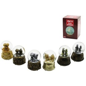 Resim Orta Boy - 8cm Pilli - Işıklı Müzikli Kar Küresi Cam Eskitme İnsan Figürlü - Desen Mix Renkli Herhan 