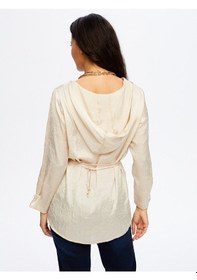 Resim Faik Sönmez Beli Kuşaklı Kapüşonlu Krinkıl Saten Tunik W26tnk016 Uw26tnk01673 Ekru 