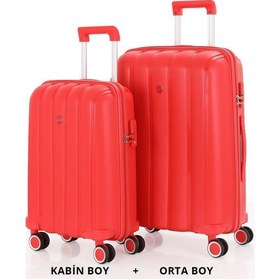 Resim Mçs Bavul Orta Ve Kabin 2li Set Kırılmaz Silikon Valiz V305 Kırmızı 