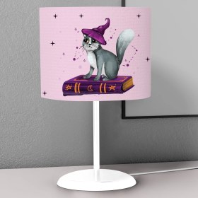 Resim instababyrooms Tozpembe Şapkalı Kedi Desenli Çocuk Odası Dijital Baskılı Çocuk Odası Masaüstü Abajur Avize 