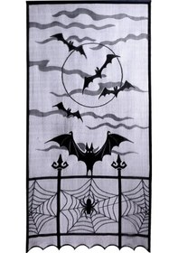 Resim Cadılar Bayramı Öğeleri Ürkütücü Desen Kapı Perdesi Siyah Dantel Aile Cadılar Bayramı Parti Sahnesi Dekorasyonu 