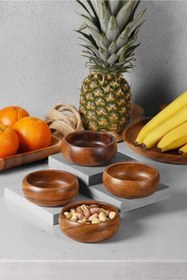 Resim NOVAFACE STD 4'lü Yuvarlak Akasya Çerezlik Klasik 