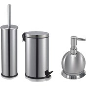 Resim Paslanmaz Banyo Seti Çöp Kovası + Sabunluk 