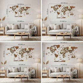 Resim Ahşap Dünya Haritası - Çok Katmanlı 3D Ahşap Duvar Dekoru (Mixed) - 200x107 cm / İspanyolca 