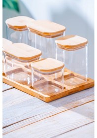 Resim Acar Malibu Bambu Standlı 6 Lı Borosilikat Cam Baharatlık Seti Kahverengi/şeffaf 