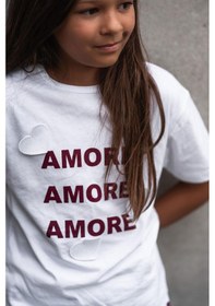 Resim Antebies Pamuk, Sustainable, Krem Kalp İşlemeli Kız Çocuk Tshirt Kırmızı 