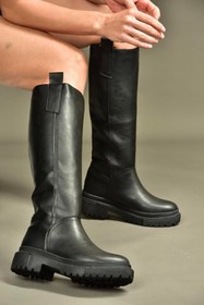 Resim Fox Shoes V973555509 Siyah Cilt Düz Tabanlı Kadın Binici Çizmesi 