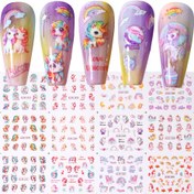 Resim 12 Tasarım Pembe Unicorn Su Transfer Kaydırıcısı Gökkuşağı At Dondurma Kalp Karikatür Anime Tırnak Stickerı Parlatma Tırnak Süslemesi 