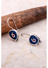 Resim Sümer Telkari Antik Mozaik İşlemeli Lapis Lazuli Taşlı Gümüş Küpe 6072 