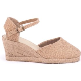 Resim Star Tombis Bayan Hasır Rengi Topuğu Açık Keten Kadın Espadril Dolgu Topuk 