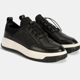 Resim Desa Erkek Siyah Lastik Bağcıklı Deri Sneaker 