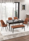 Resim Canisa Concept Via Serisi Açılabilir Mutfak Masası Takımı Siyah Mermer Desen Masa 4 Kiremit Sandalye 1 Bench 