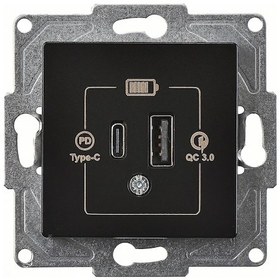Resim Günsan Eqona Metalik Siyah 2 Çıkışlı USB Şarj Prizi 20W Type A + Type C Mekanizma 