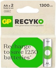 Resim GP Batteries ReCyko 1300 AA Kalem Ni-MH Şarjlı Pil, 1.2 Volt, 2'li Kart 