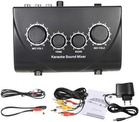 Resim stereo mikser,KOCAN Taşınabilir Karaoke Ses Ses Stereo RCA Kablo Güç Adaptörü ile Yankı Karıştırıcı Çift mikrofon girişleri TV PC Smartphone Amplifikatör için,karaoke karıştırıcı 