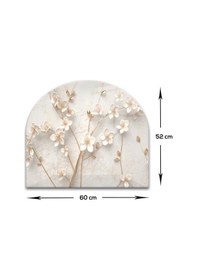 Resim Decorita Cam Ocak Arkası Koruyucu|Oval Şekilli|Beyaz Çiçek-Gold 