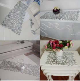 Resim KEÇECİ ŞEYDA Deri Gümüş Salon Takımı 4 Parça (masa Runner, Konsol Runner,orta Sehpa Runner, Sehpa Pecete) 