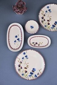 Resim Tabak Evi Porselen Morden 6 Kişilik 14 Parça Kahvaltı ve İkram Takımı 