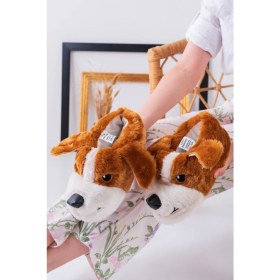 Resim Slipcat Köpek Figürlü Pudra Peluş Panduf Ev Pandufu 