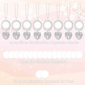 Resim Samdoo Gümüş Metal Melek Kanatlı Sublimasyon Boş Anahtar Zinciri, Araba Dekorasyonu, Ev Süs Eşyası, 8 Adet + 2 Transfer Alüminyum Levha 