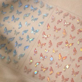Resim Tekrar kullanılabilir kendinden yapışkanlı plastik kokusuz hayali hayvan tema parlak çok renkli kelebek parıltılı tırnak sanatı etiketleri, tatil hediyeleri ile 