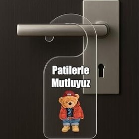 Resim Baskılı Otel Oda Ev Daire Yatak Çocuk Odası İçin Desenli Kapı Kolu Askısı Patilerle Mutluyuz 