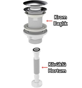 Resim İZYAPI İzyapı Klik Klack Taşmalı Metal Bas Aç Lavabo Sifonu 