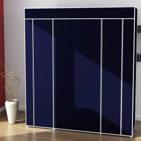 Resim Pormet Bez Dolap Metal Profilli 12 Raf + Askılık Portatif Pratik Bez Kumaş Gardırop Dolap LACİVERT 