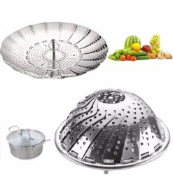 Resim Morport Paslanmaz Çelik Buharda Sebze Pişirme Haşlama Aparatı Katlanabilir Buharlı Pişirici 