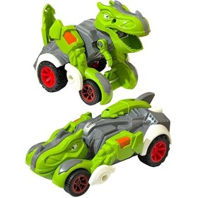 Resim Trex Dinazor Figür Araba Sürtmeli Teker Transformers Robot Dinozor 15cm Yeşil Renkli 