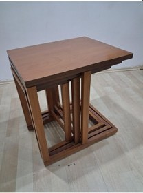 Resim Zigon Sehpa 90588 Ilgz C Dörtlü Lake Ceviz Kayın Tekerlekli Ayak Kutuda Sevk El Yapım Kahverengi 