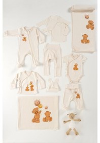 Resim Tinylamb Fluffy Bear Oyuncaklı Organik Yenidoğan Hastane Çıkış Seti - 11 Parça Krem 