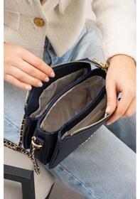 Resim Just Polo Just & Polo Kadın Altın Zincir Askılı Omuz Çantası - Fermuarlı Crossbody Gece Ve Gündüz Çantası 7028 7028 Lacivert 