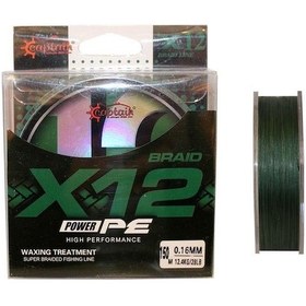 Resim Captain X12 Power Pe 12 Örgü Spin İp Misina 150mt Dark Green 0,14mm 