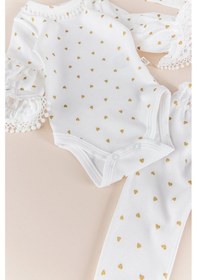 Resim Kız Bebek Kalp Desenli Bandanalı 3'lü Takım Beyaz 