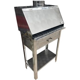 Resim Paslanmaz Kömürlü Mangal Çekmeceli 28 X 50 Cm Kalın Oluklu Lama Izgaralı Gri 