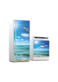 Resim Buzdolabı Ve Bulaşık Makinası Beyaz Eşya Sticker Kaplama Deniz Manzara 