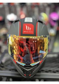 Resim Şeffaf + Gold Vizör + Mt Braker Charm Kapalı Kask Mat Kırmızı 